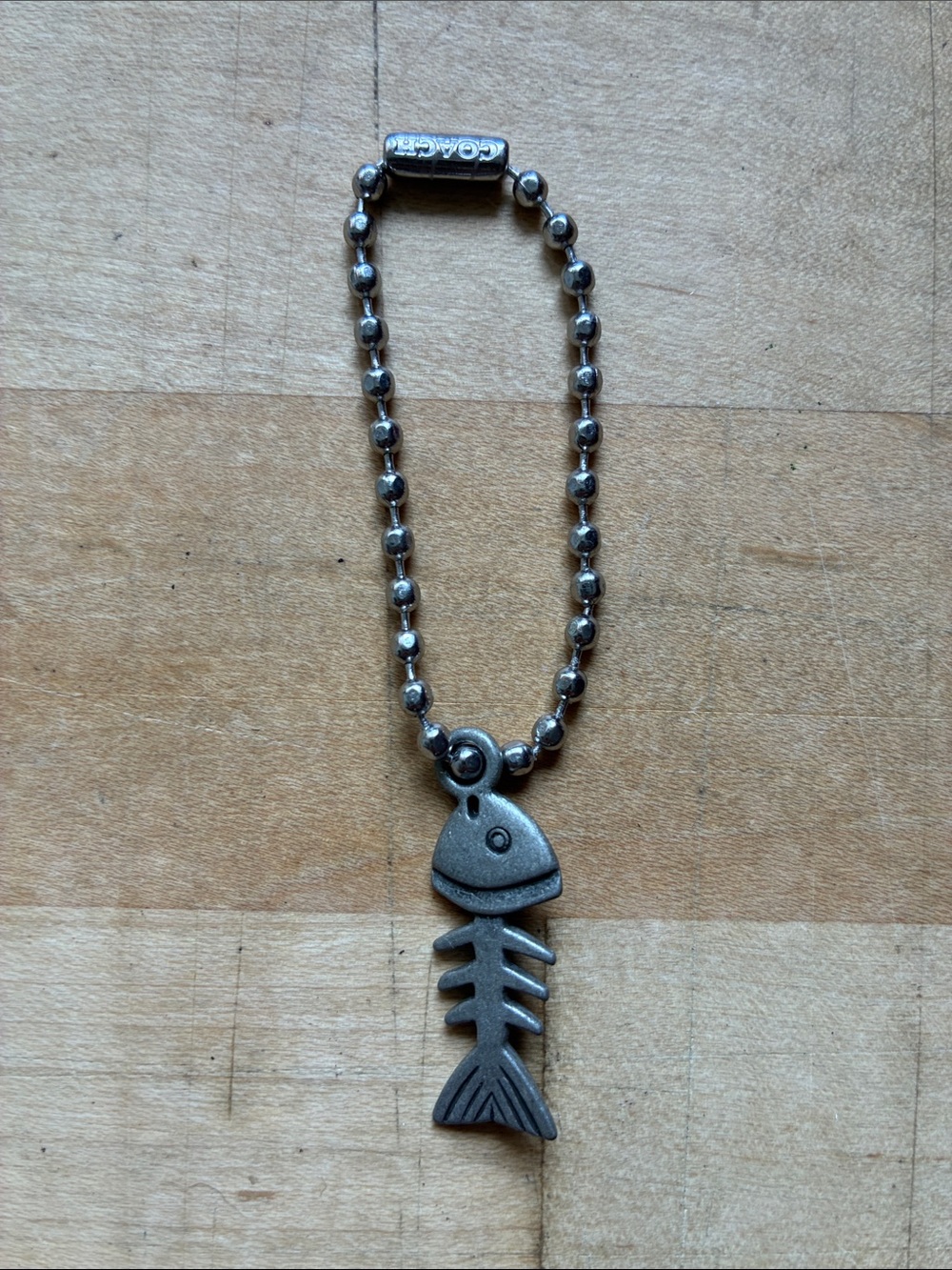 Silver tone Fish Skeleton Bag Charm on Coach Ball Chain!